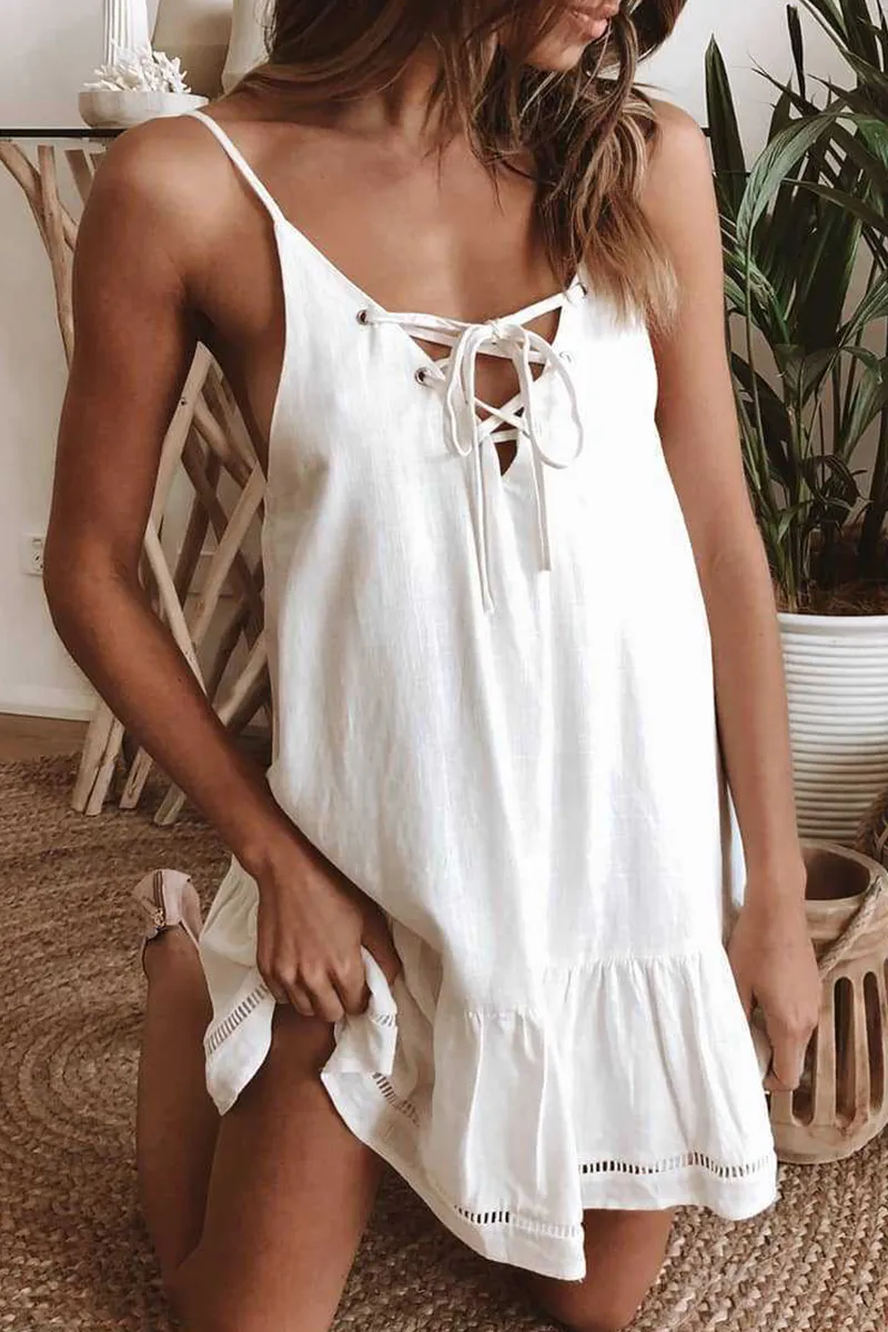 Fashion Solid Hollowed Out Spaghetti Strap Dresses