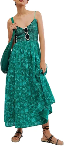 FEORJGP Womens Summer Boho Low Cut Backless Bodycon Midi Dress