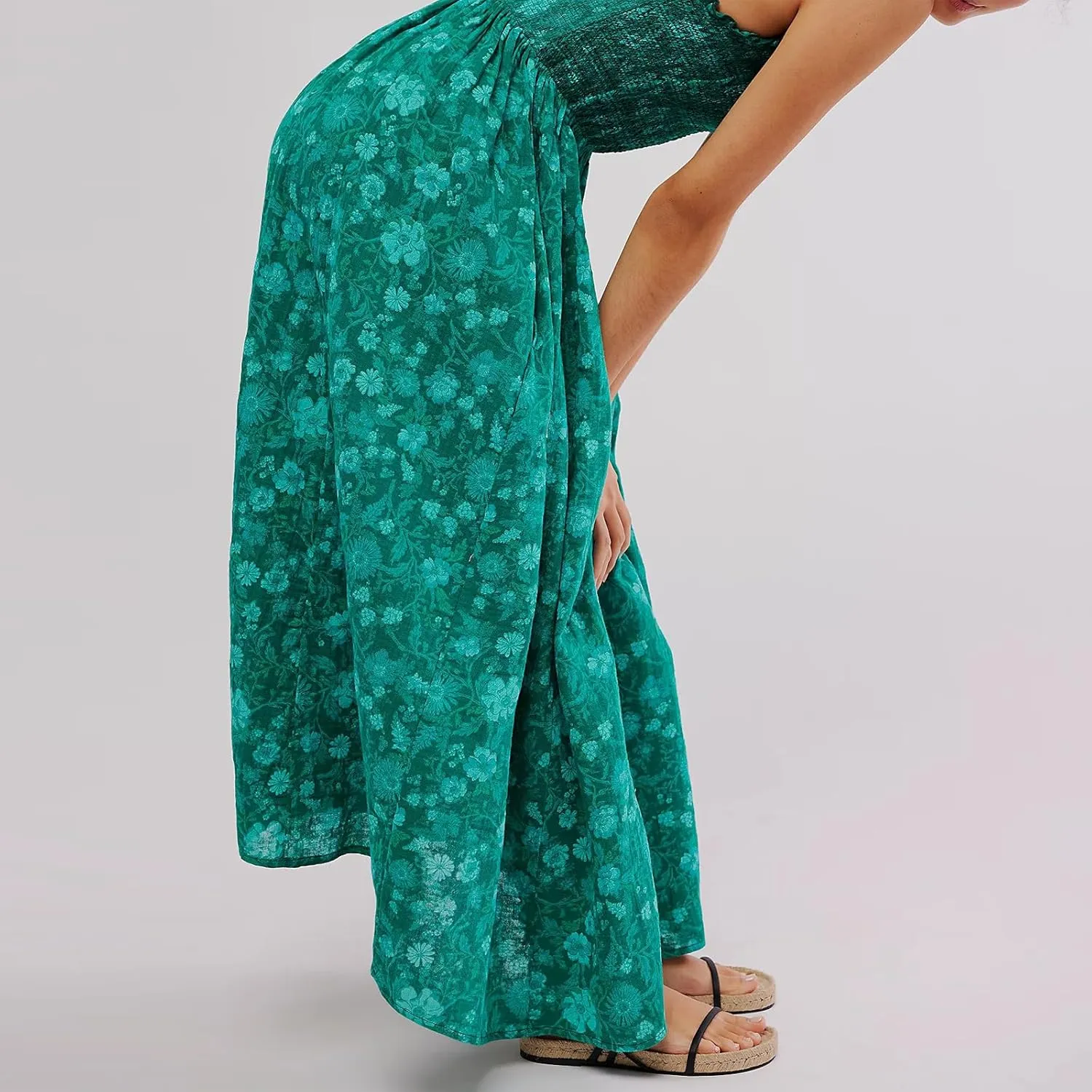 FEORJGP Womens Summer Boho Low Cut Backless Bodycon Midi Dress