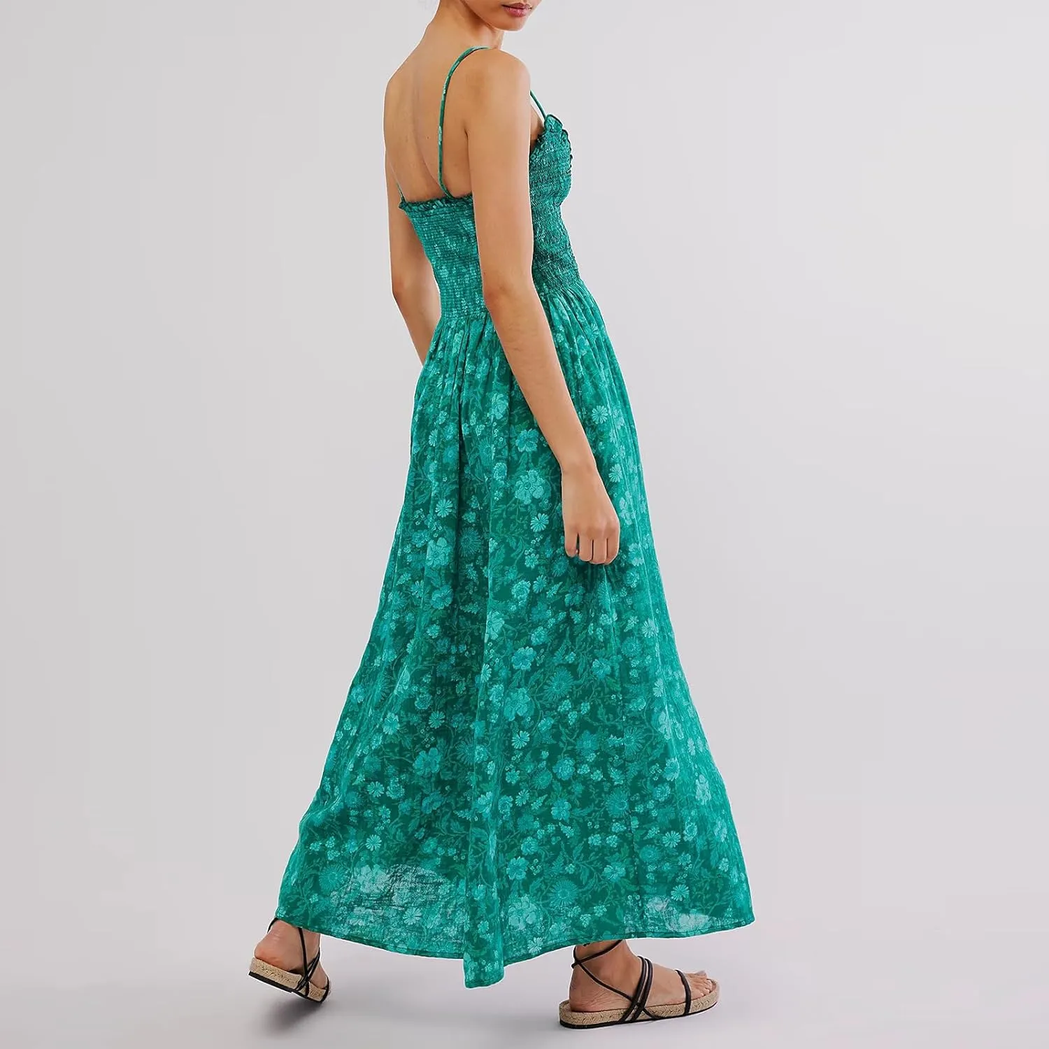FEORJGP Womens Summer Boho Low Cut Backless Bodycon Midi Dress