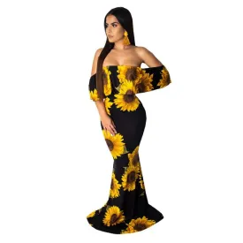 Flowers Dress Summer Off Shoulder Backless