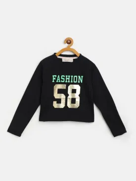 Girls Black Fashion 58 Full Sleeve Crop T-Shirt
