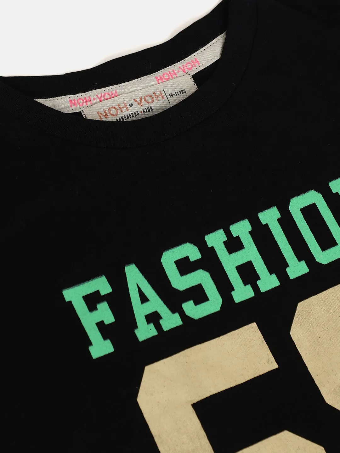 Girls Black Fashion 58 Full Sleeve Crop T-Shirt