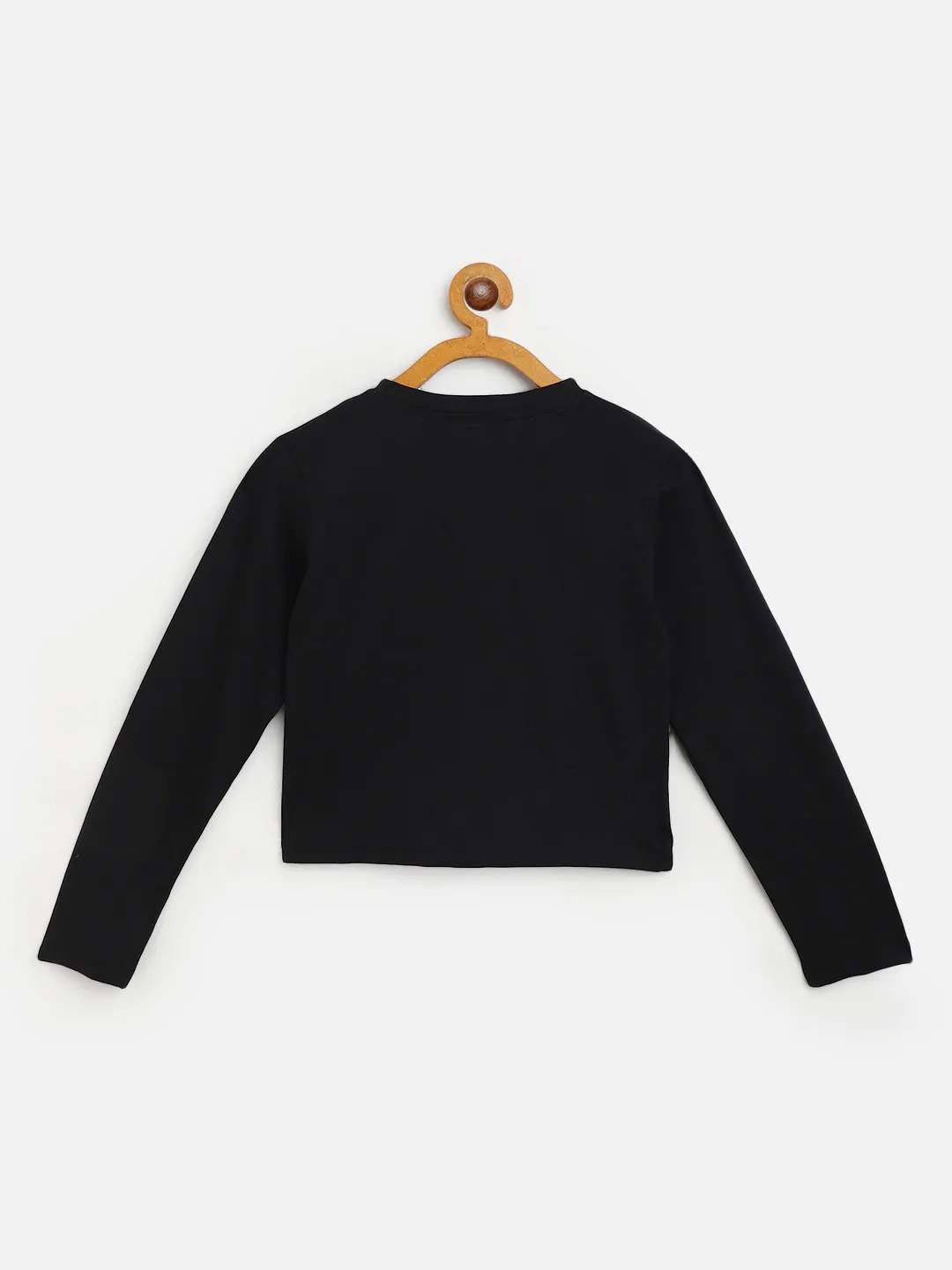 Girls Black Fashion 58 Full Sleeve Crop T-Shirt