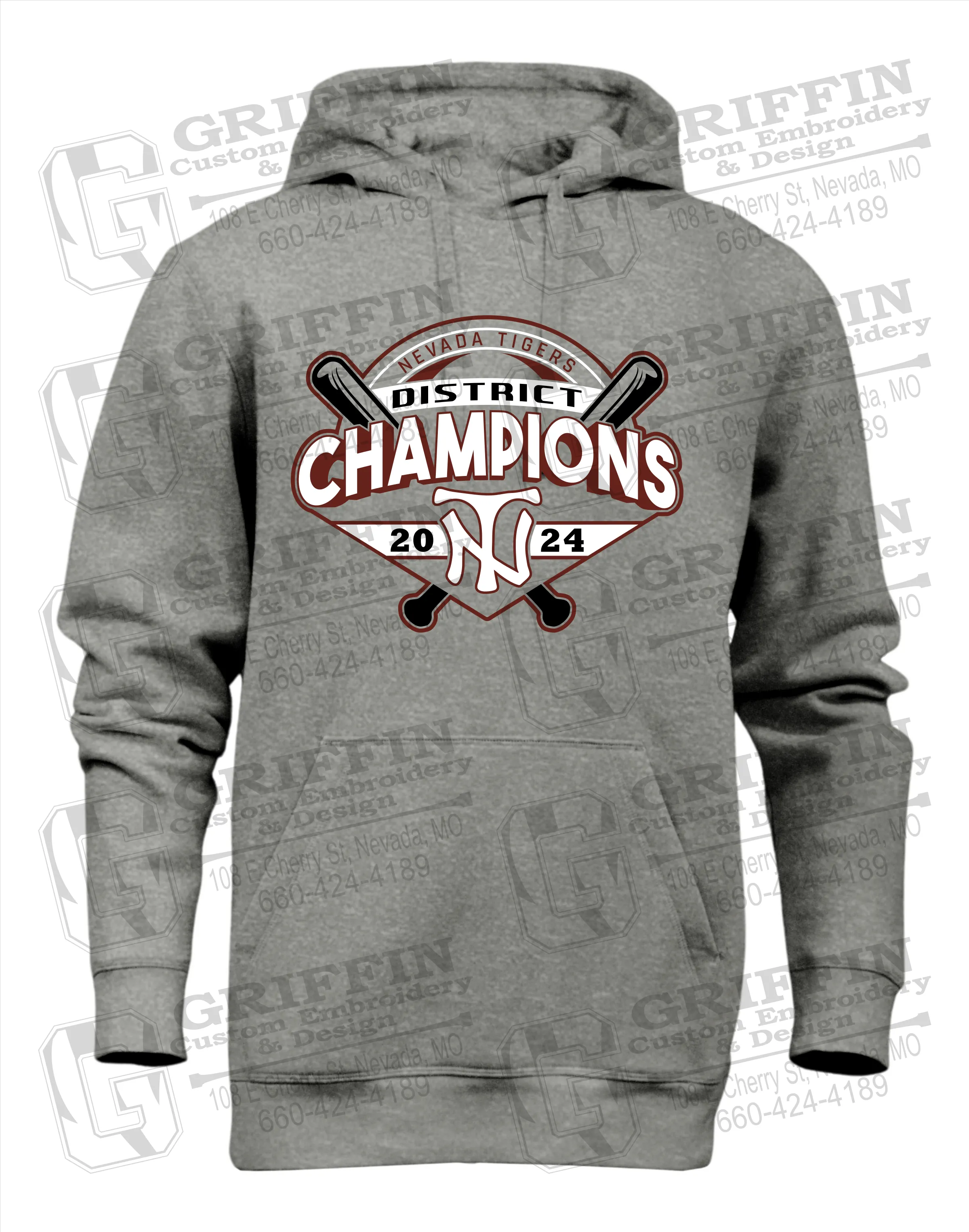 Heavyweight Fleece Hoodie - Baseball District Champs 2024 - Nevada Tigers 25-C