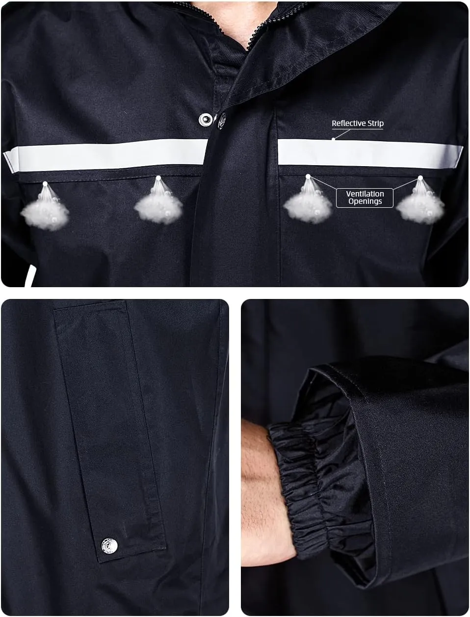 iCreek Raincoat Waterproof Long Rain Jacket Lightweight Rainwear Reflective with Packable Hood for Men Women Adults