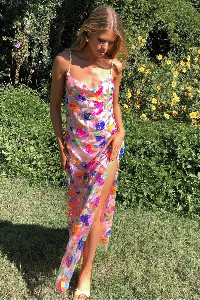 Julianna - Embroidered Sequin Backless Maxi Dress