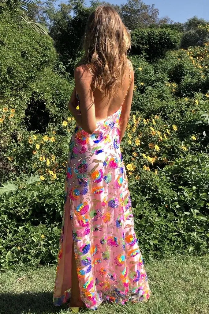 Julianna - Embroidered Sequin Backless Maxi Dress