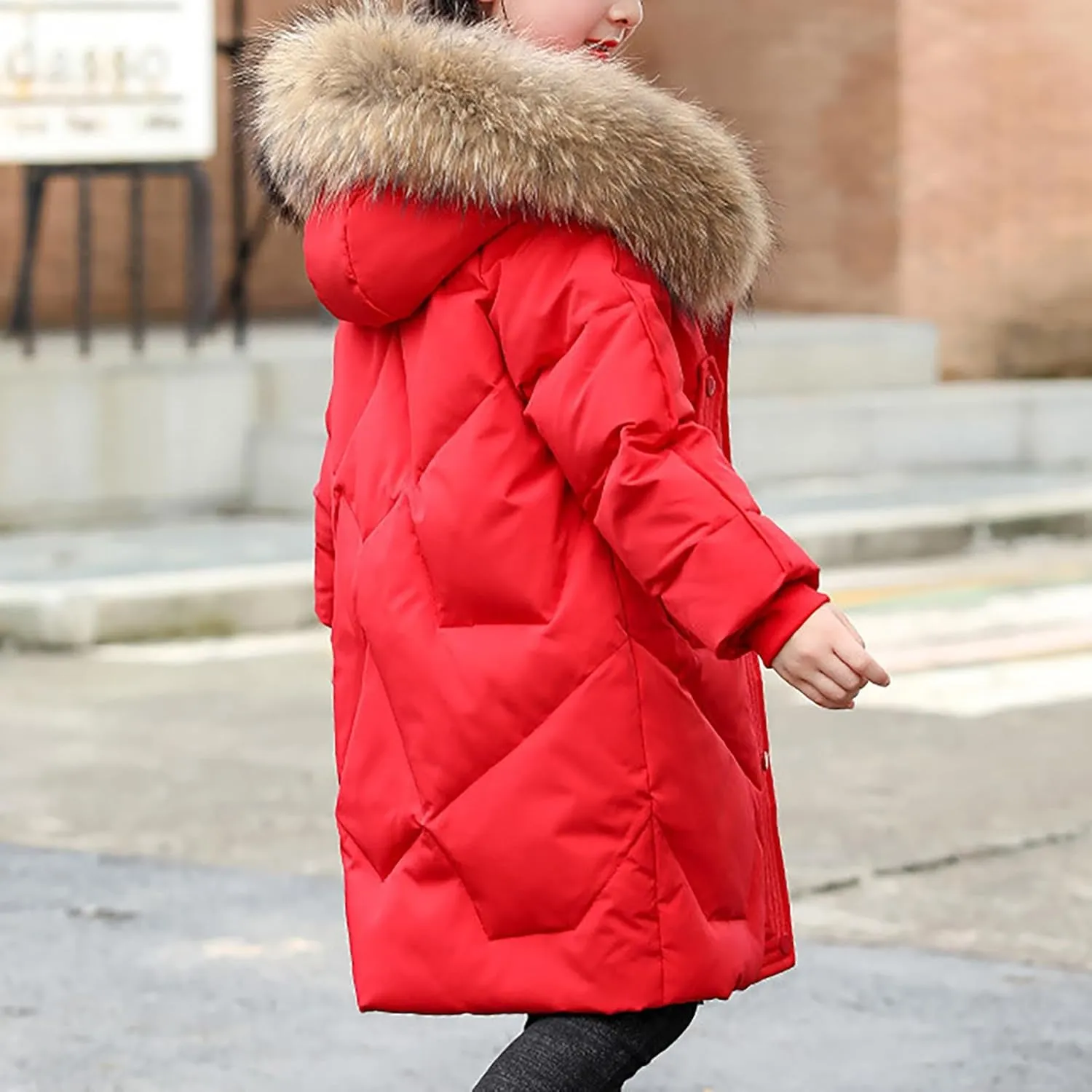 Kids Winter Coat Boys Girls Warm Down Puffer Jacket with Furry Hood Parka Padded Jacket Windproof Outerwear