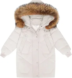 Kids Winter Coat Boys Girls Warm Down Puffer Jacket with Furry Hood Parka Padded Jacket Windproof Outerwear