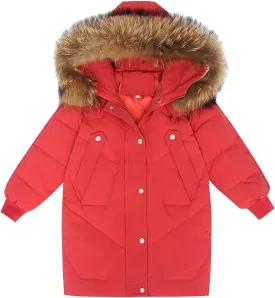 Kids Winter Coat Boys Girls Warm Down Puffer Jacket with Furry Hood Parka Padded Jacket Windproof Outerwear