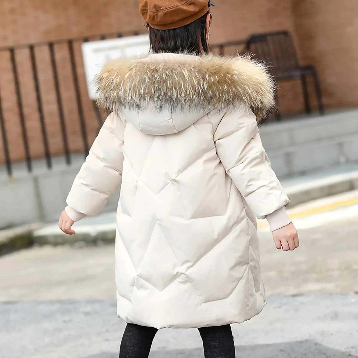 Kids Winter Coat Boys Girls Warm Down Puffer Jacket with Furry Hood Parka Padded Jacket Windproof Outerwear