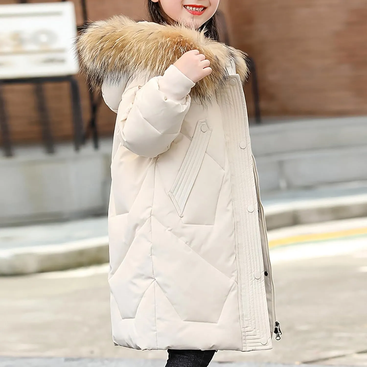 Kids Winter Coat Boys Girls Warm Down Puffer Jacket with Furry Hood Parka Padded Jacket Windproof Outerwear