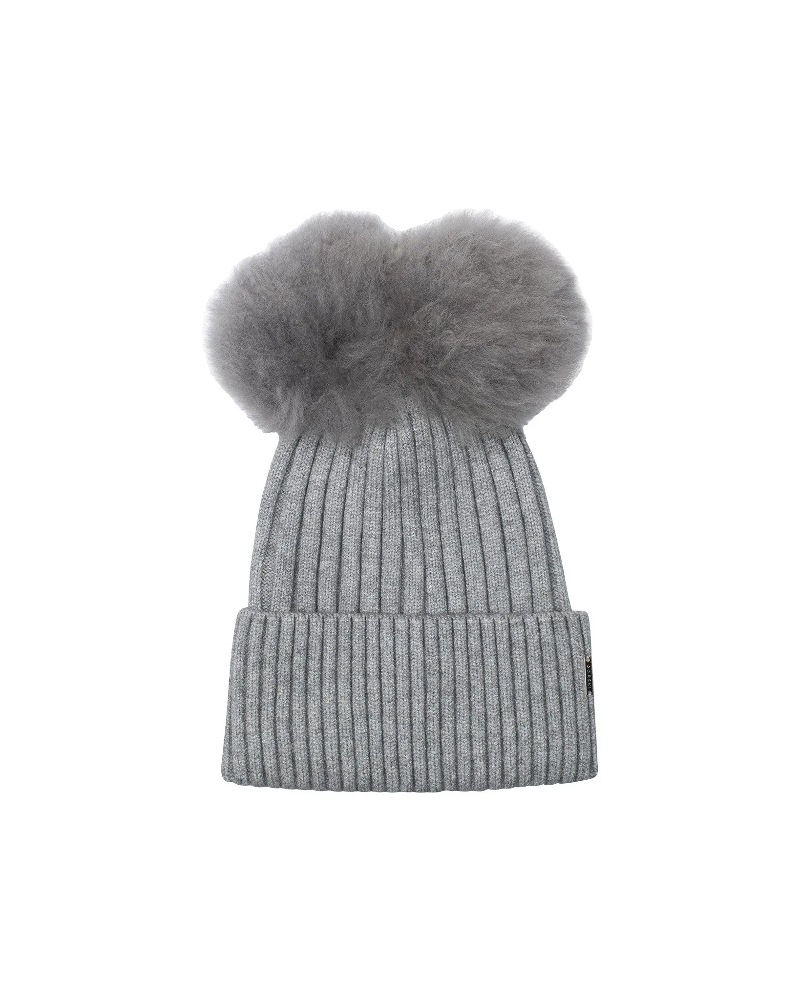 Knit Hat with Double Toscana Shearling Lamb Pompom