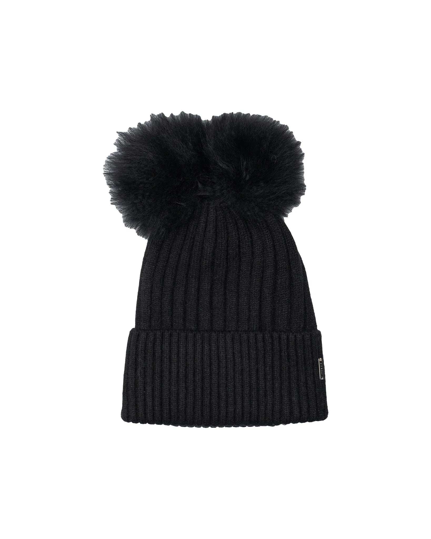 Knit Hat with Double Toscana Shearling Lamb Pompom