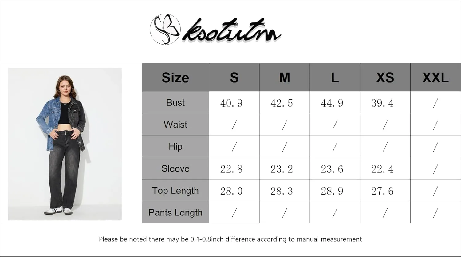 ksotutm Denim Jacket for Women Color Block Patchwork Denim Jacket Button Down Trendy Long Sleeve Jean Coat Jacket