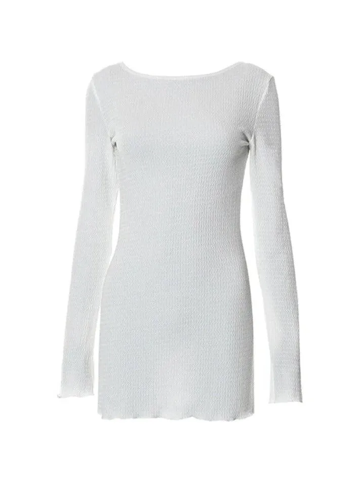 LANFUBEISI - Solid Color Textured Lace Up Backless Mini Dress