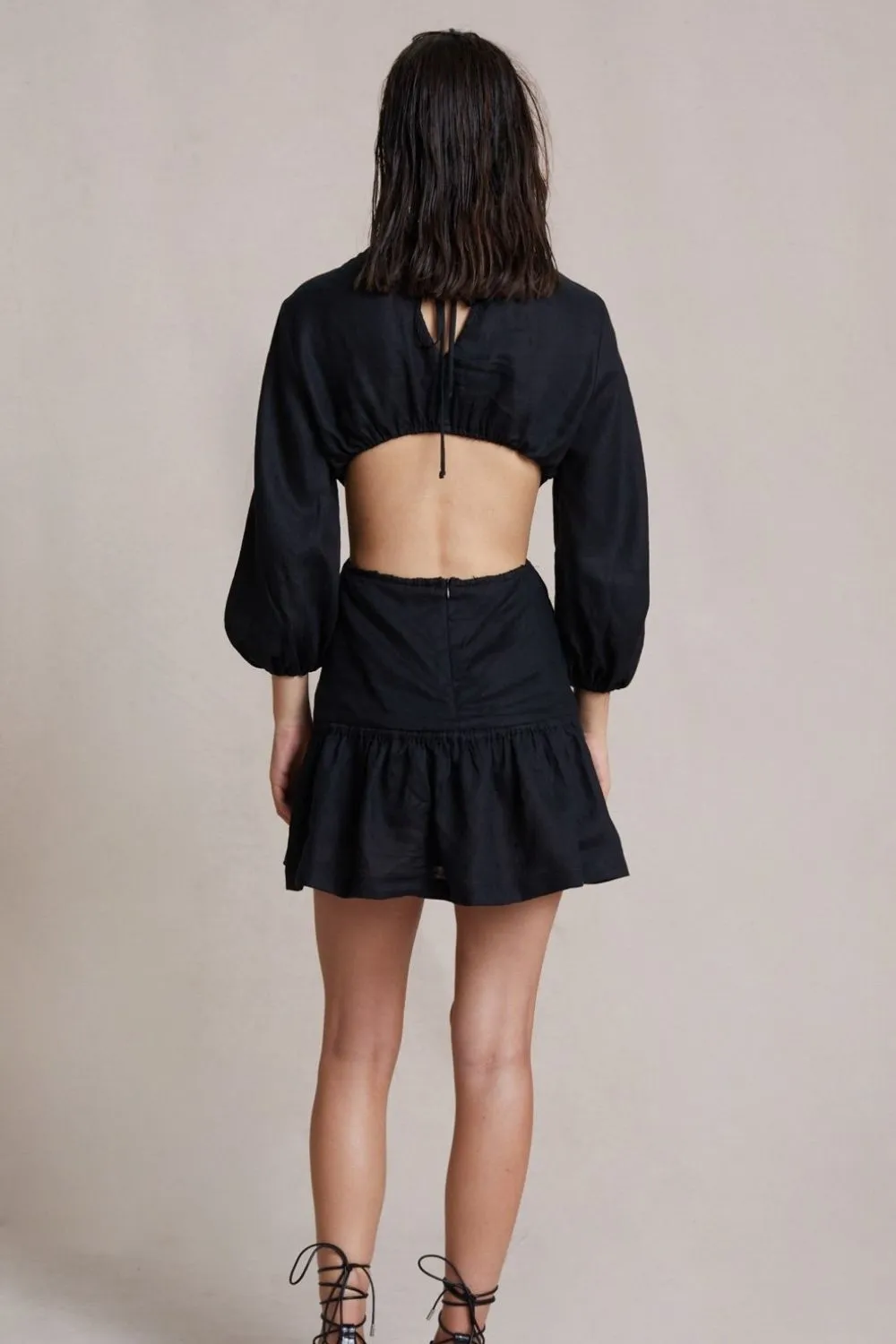 Lantern Sleeve Backless Dress