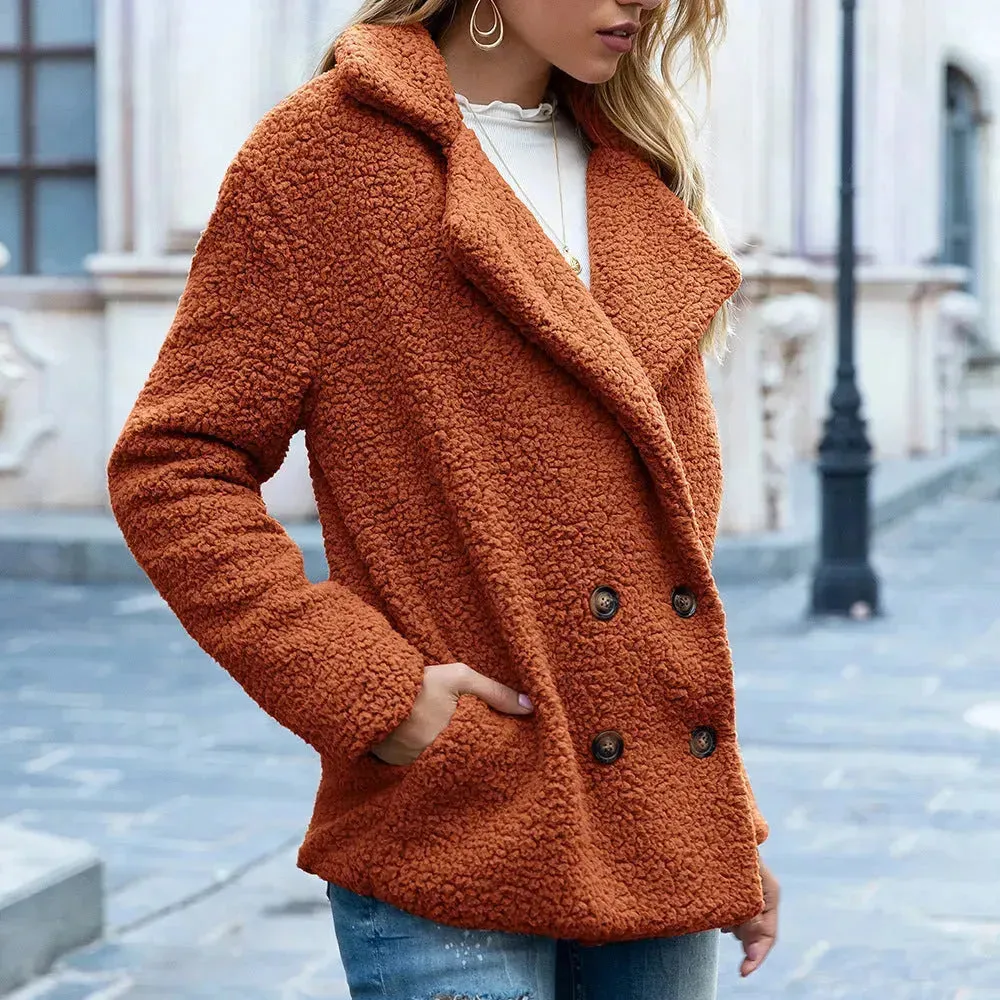 Lapel Winter Fleece Fluffy Jacket Cardigan Sweater for women