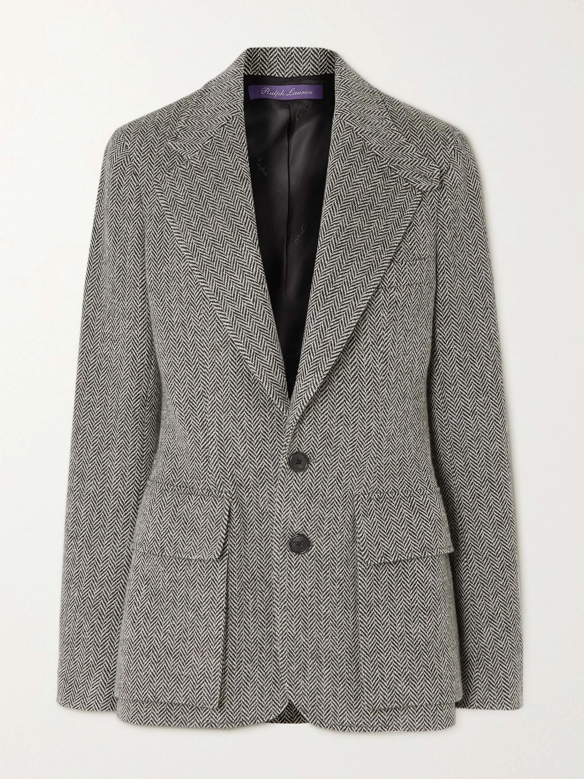Leather-trimmed herringbone wool-blend tweed blazer