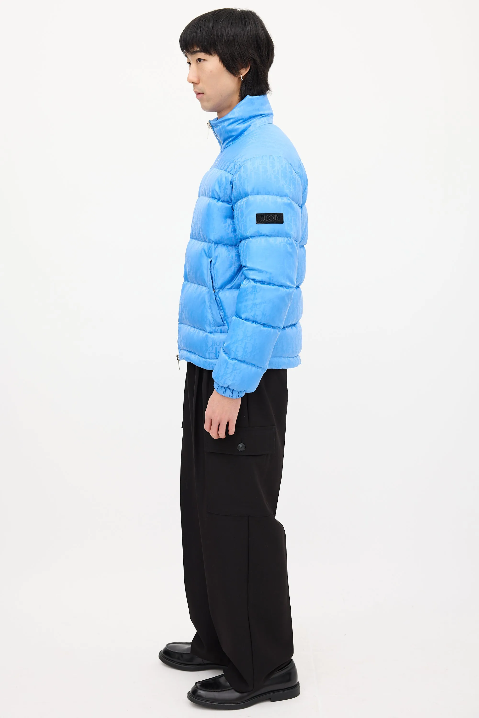 Light Blue Down Oblique Puffer Jacket