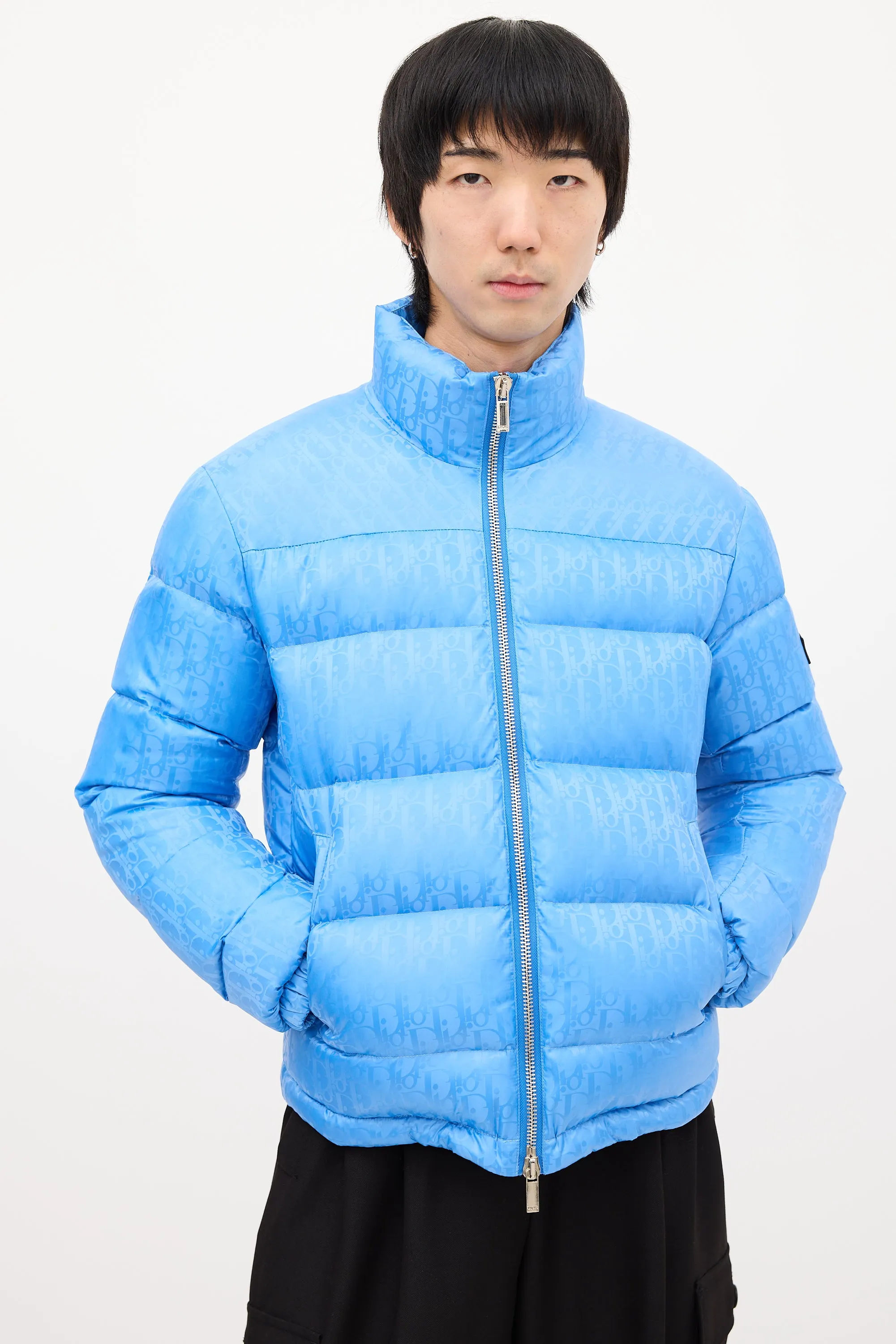 Light Blue Down Oblique Puffer Jacket