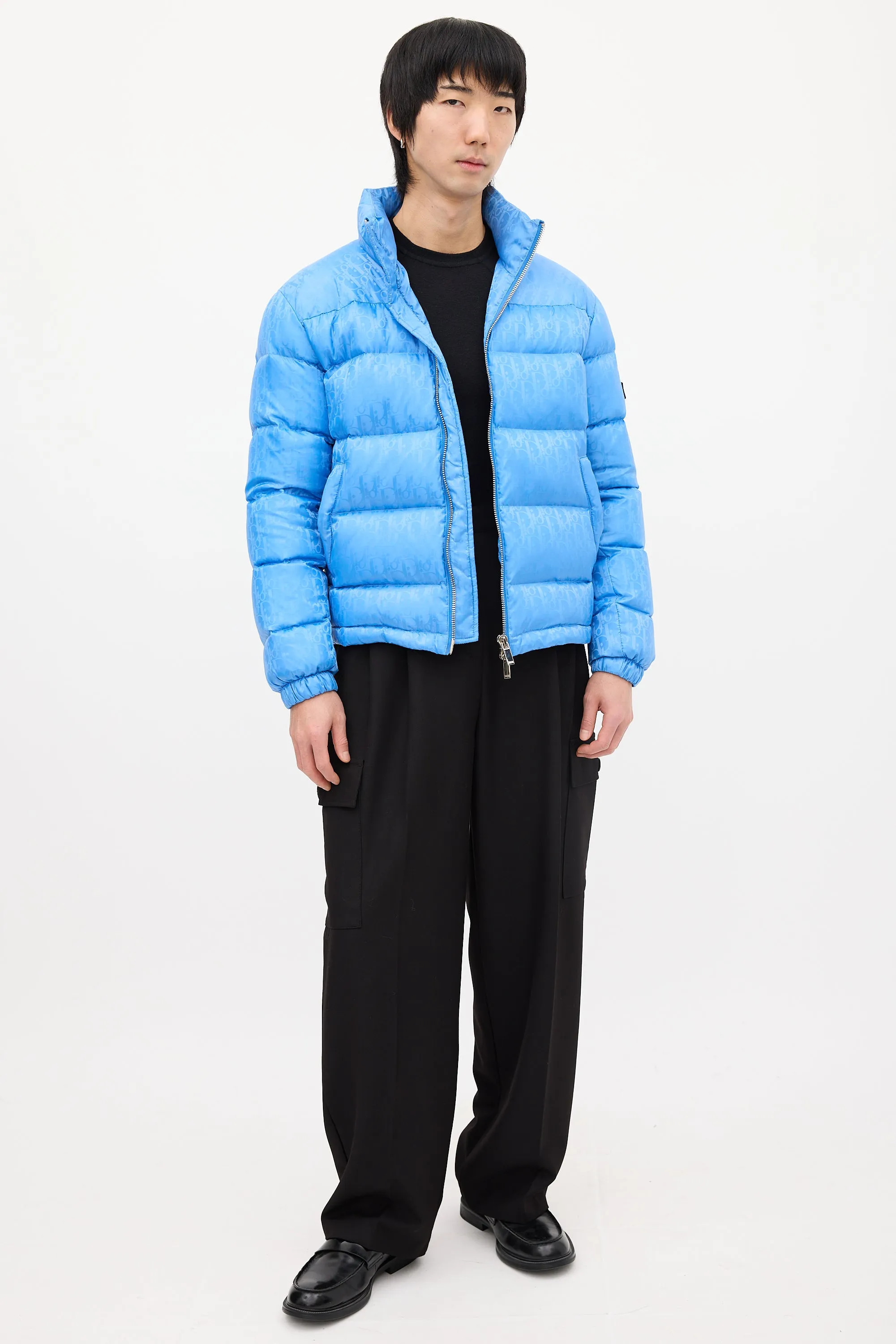 Light Blue Down Oblique Puffer Jacket