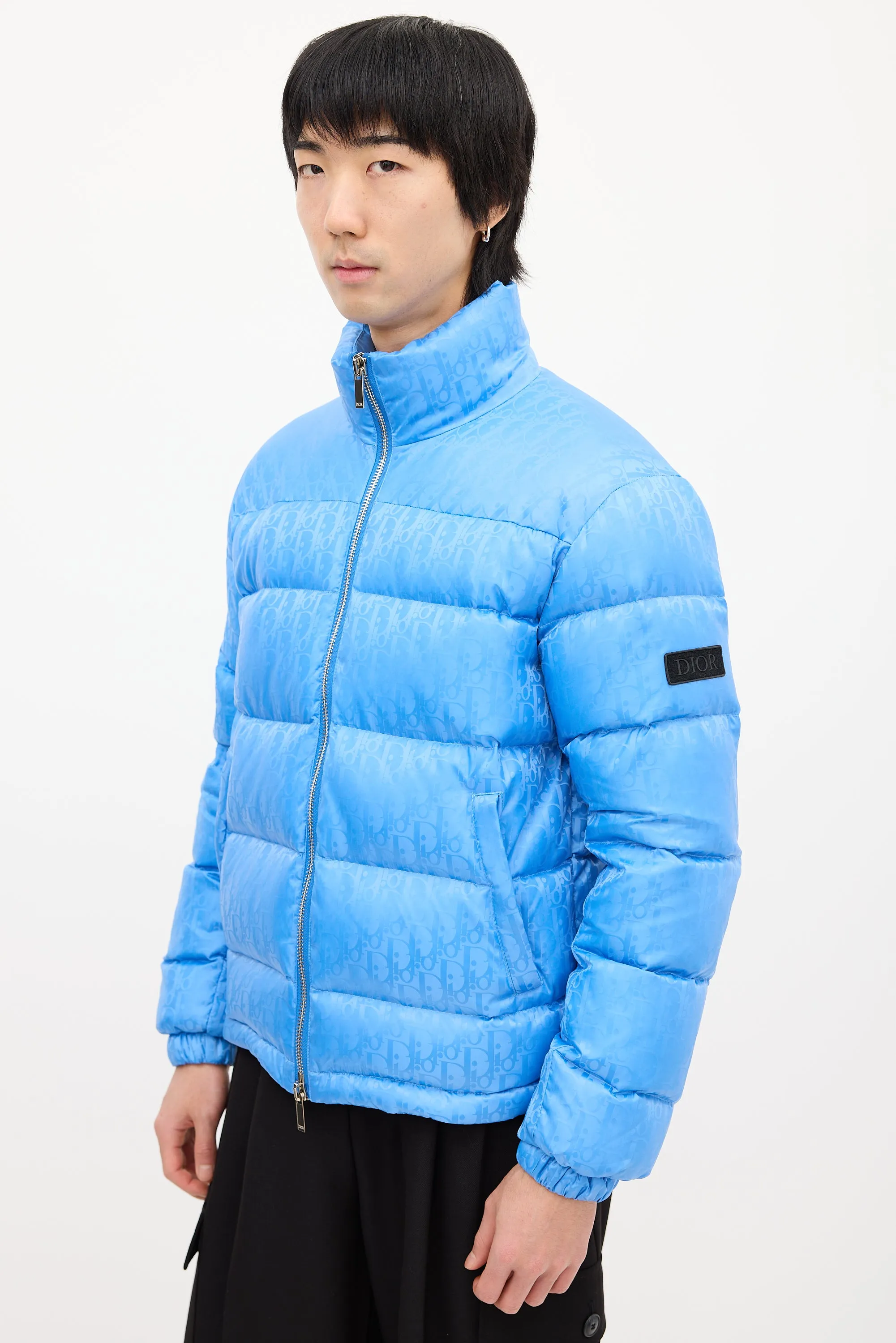 Light Blue Down Oblique Puffer Jacket
