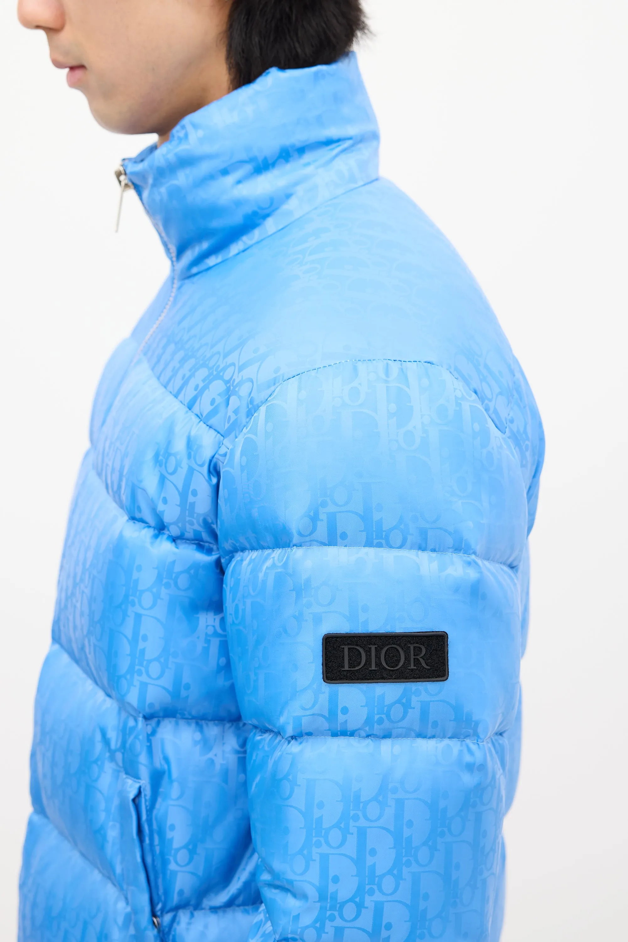 Light Blue Down Oblique Puffer Jacket