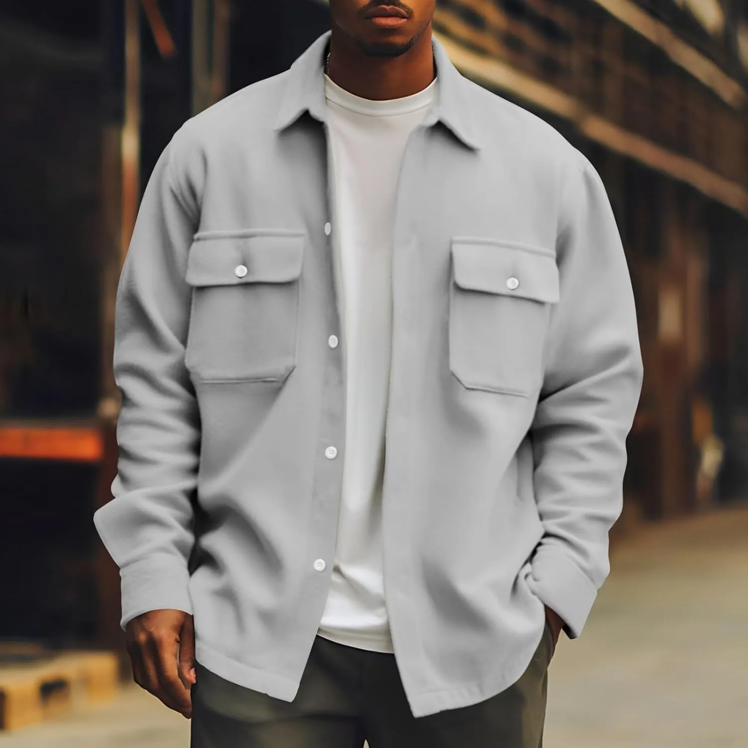 Men's Corduroy Jacket Button Down Shirt Jackets Long Sleeve Graphic Winter Coat Windbreaker Mens Fashion Clothes