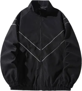Mens Cotton Flannel Shirts Mens Casual Zip Up Jacket Lightweight Color Block Stitching Coats Hoodless Windproof Breathable Bomber Jacket