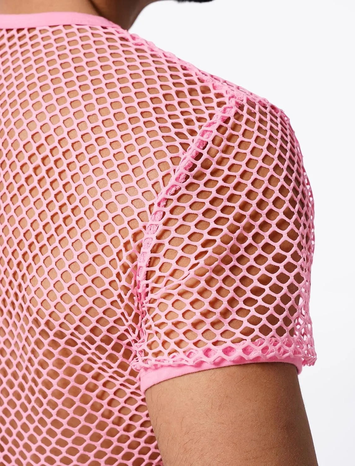 Men's Fishnet Shirts Sheer Short Sleeve Crop Top Mesh Tank Tops Rave Going Out Dance Tops