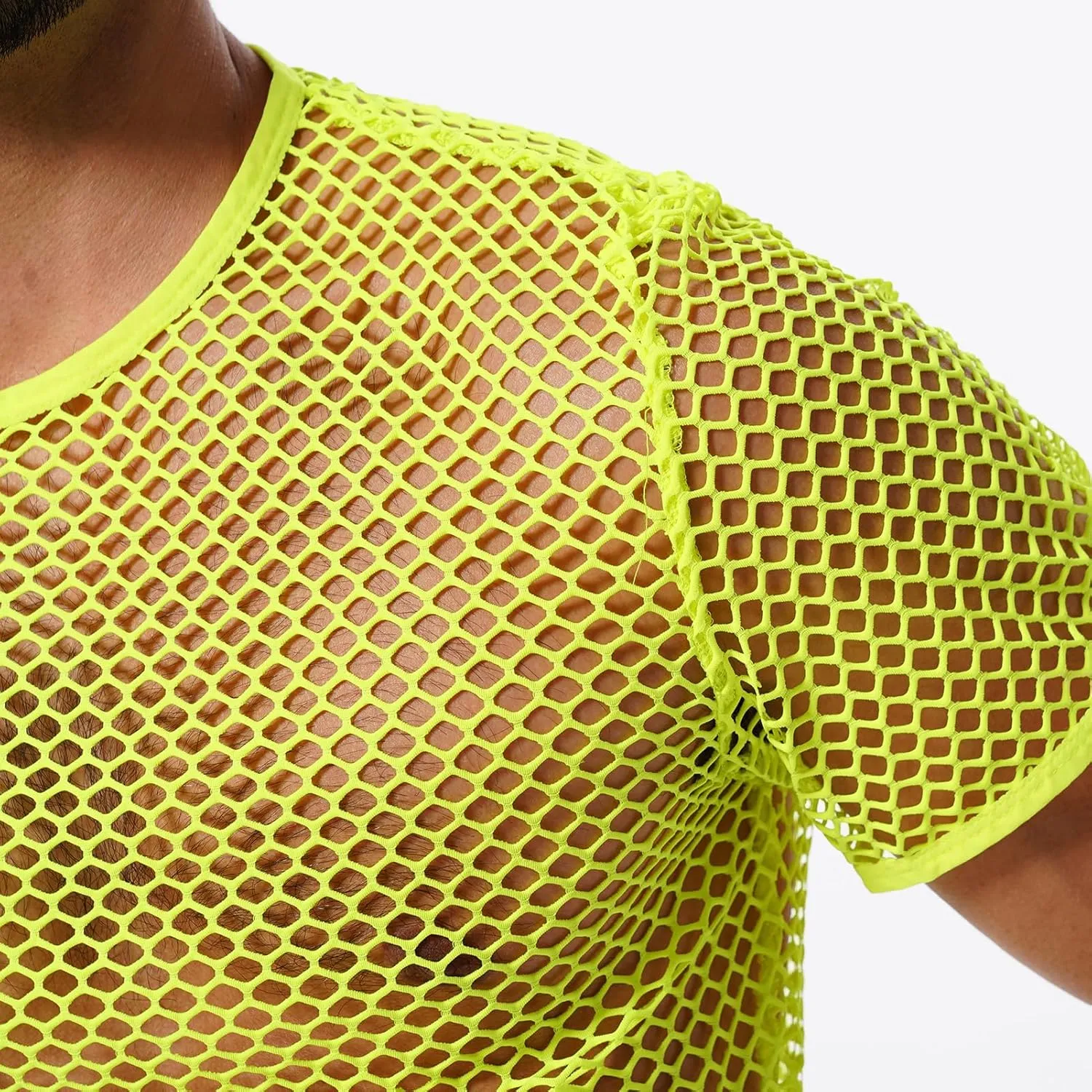 Men's Fishnet Shirts Sheer Short Sleeve Crop Top Mesh Tank Tops Rave Going Out Dance Tops