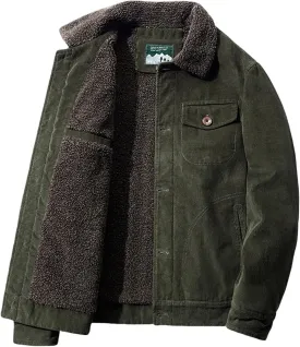 Men's Fleece Heated Jacket Thermal Sherpa Lined Padded Winter Coat Button Lapel Long Sleeve Thicken Warm Outerwear