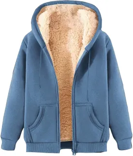 Mens Hooded Fleece Lined Thicken Sweatshirt Jackets Fuzzy Loose Sport Coat Full Zipper Solid Jacket with Pockets