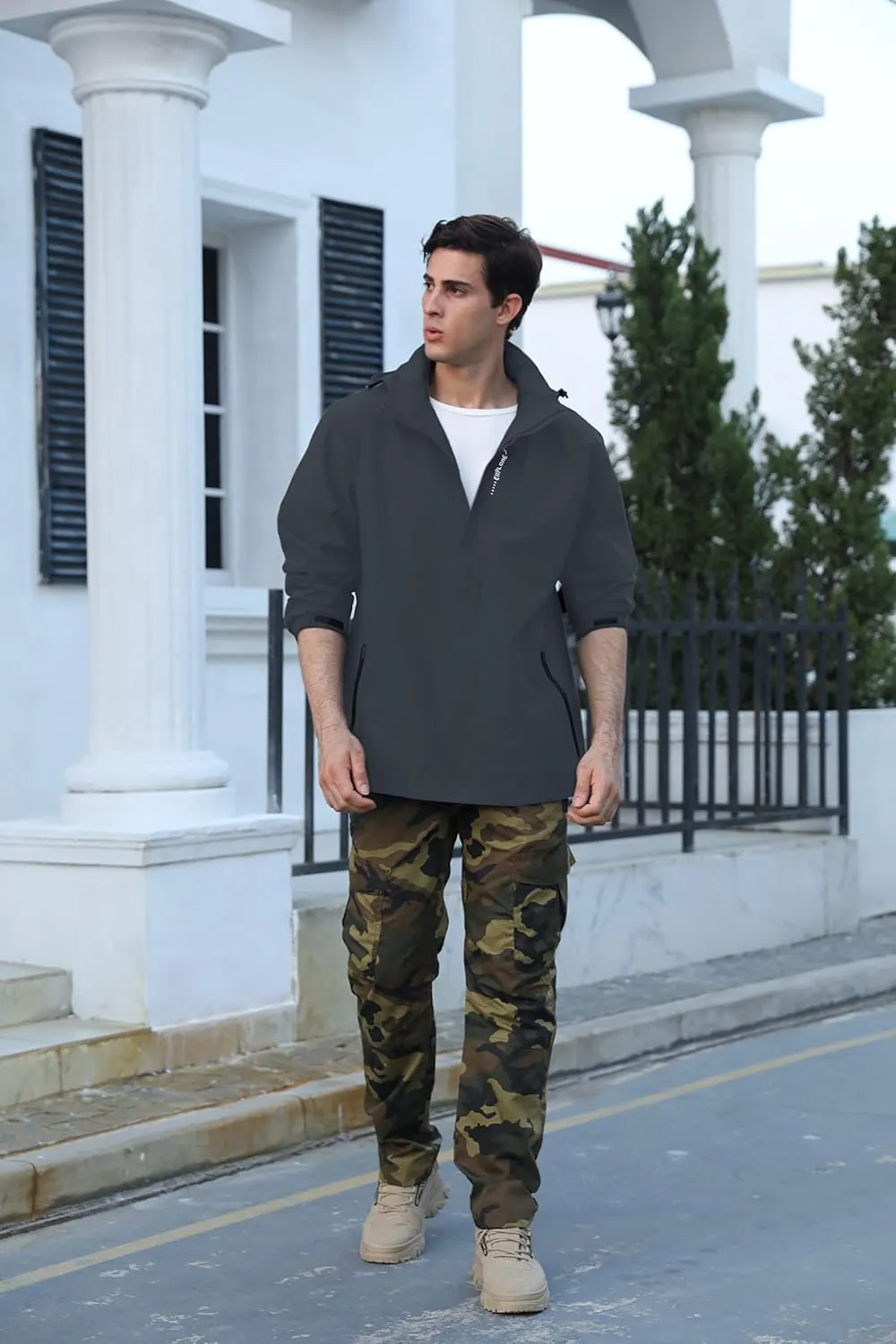 Men's Lightweight Waterproof Rain Jacket,Shell Hooded Outdoor Raincoat Hiking Windbreake jacket