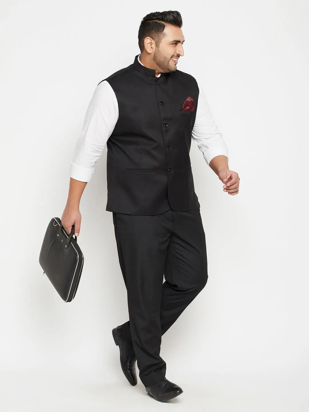 Men's Plus Black Nehru Jacket - Vastramay