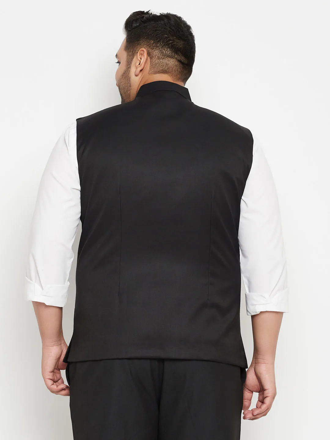 Men's Plus Black Nehru Jacket - Vastramay