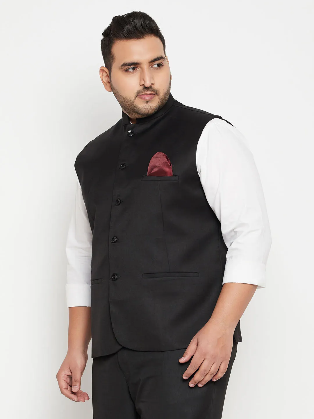 Men's Plus Black Nehru Jacket - Vastramay