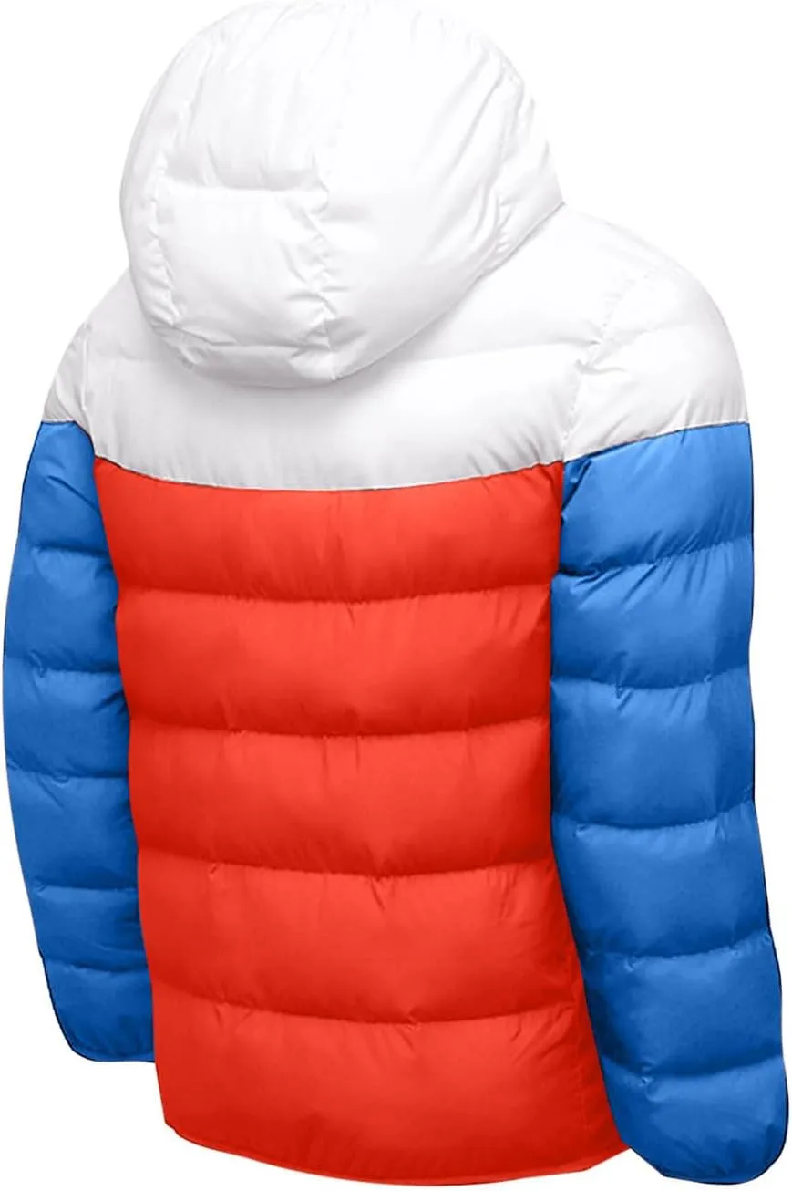 Mens Puffer Jacket Color Block Down Jacket Lightweight Insulated Jacket Padded Quilted Jacket Warm Hoode Winter Coat