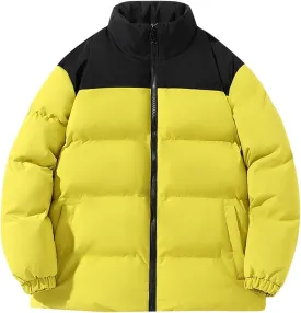 Men's Puffer Jacket Stand Collar Quilted Coat Plus Size Down Jacket Zip up Padded Coat Warm Winter Jacket with Pockets