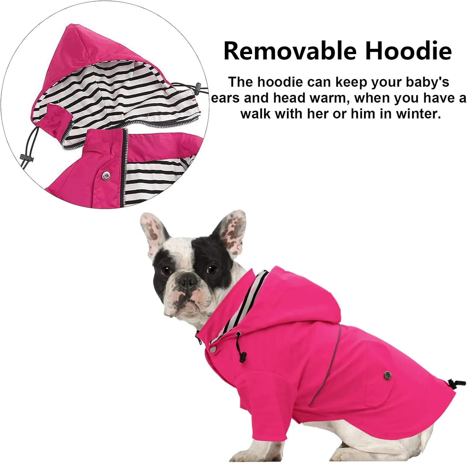 Morezi Dog Zip Up Raincoat with Reflective Buttons, Rain/Water Resistant, Adjustable Drawstring, Removable Hood, Raincoats with Legs 8lbs to 80lbs Available - Pink - M