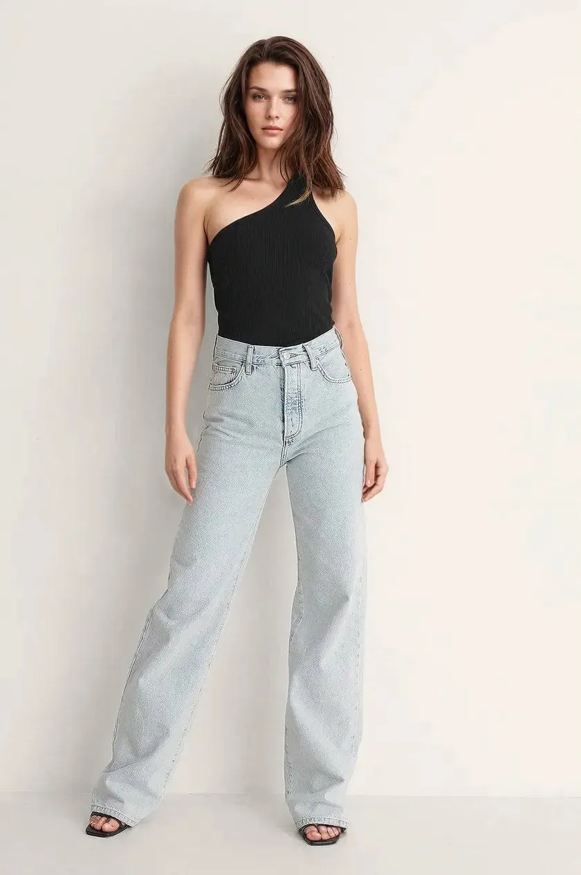 MWB ONE Shoulder Ribbed Crop Top