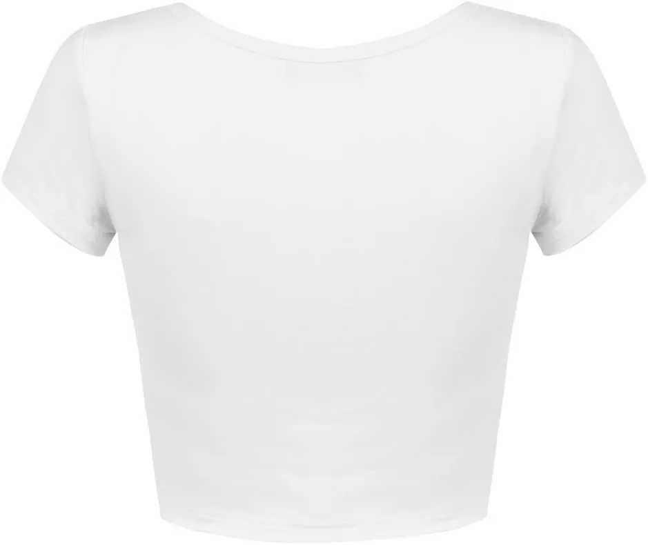 OThread & Co. Women's Basic Crop Tops Stretchy Casual Scoop Neck Cap Sleeve Shirt