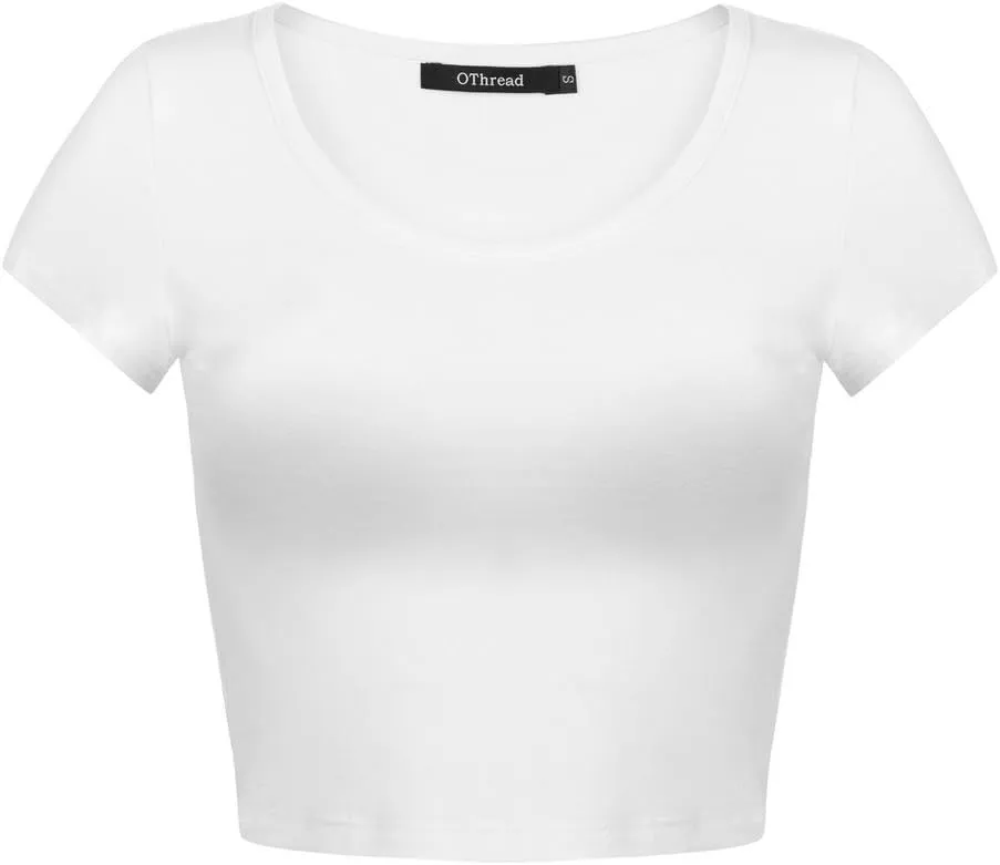 OThread & Co. Women's Basic Crop Tops Stretchy Casual Scoop Neck Cap Sleeve Shirt