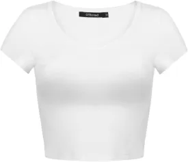 OThread & Co. Women's Basic Crop Tops Stretchy Casual Scoop Neck Cap Sleeve Shirt