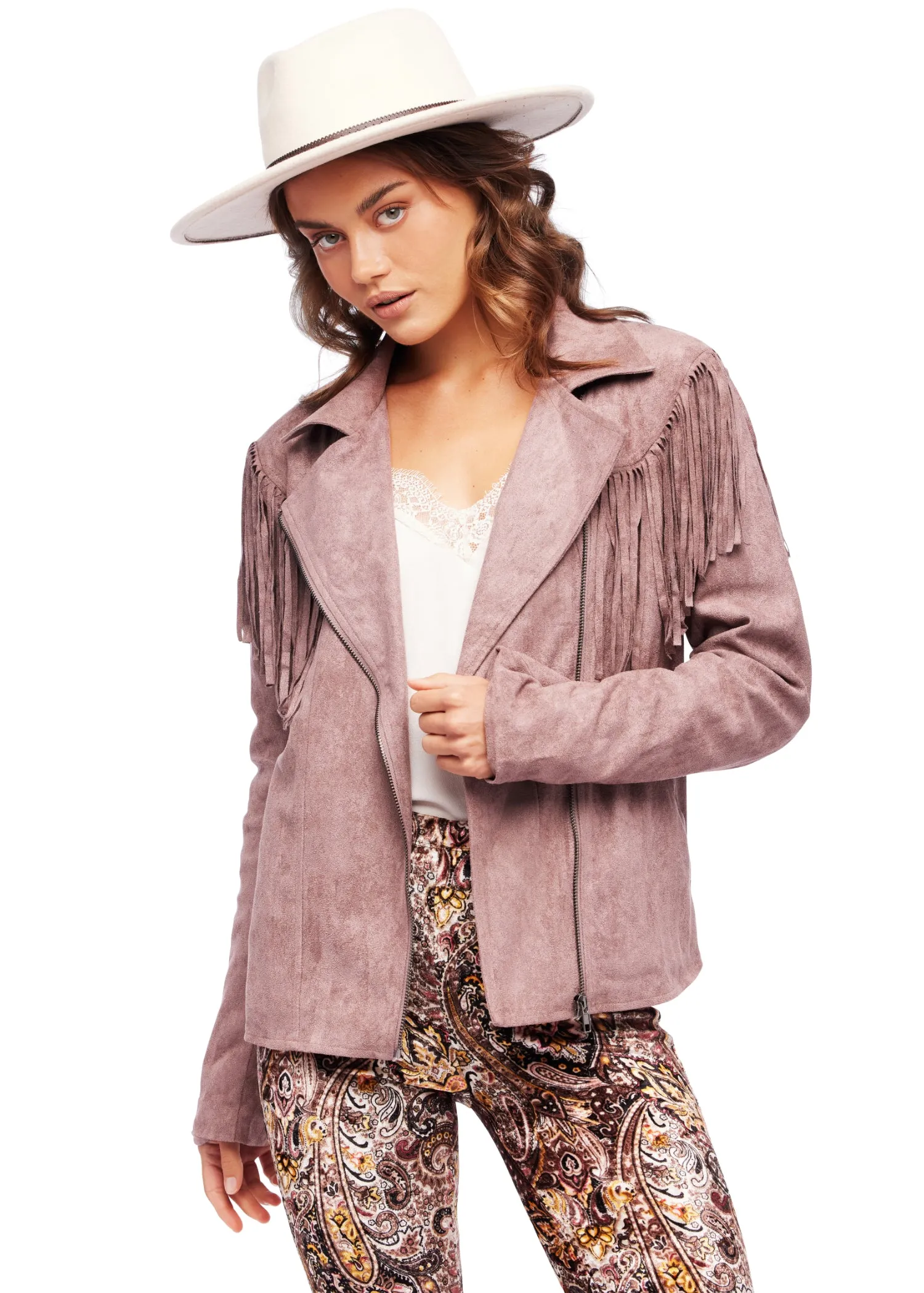 Out West Faux Suede Fringe Moto Jacket