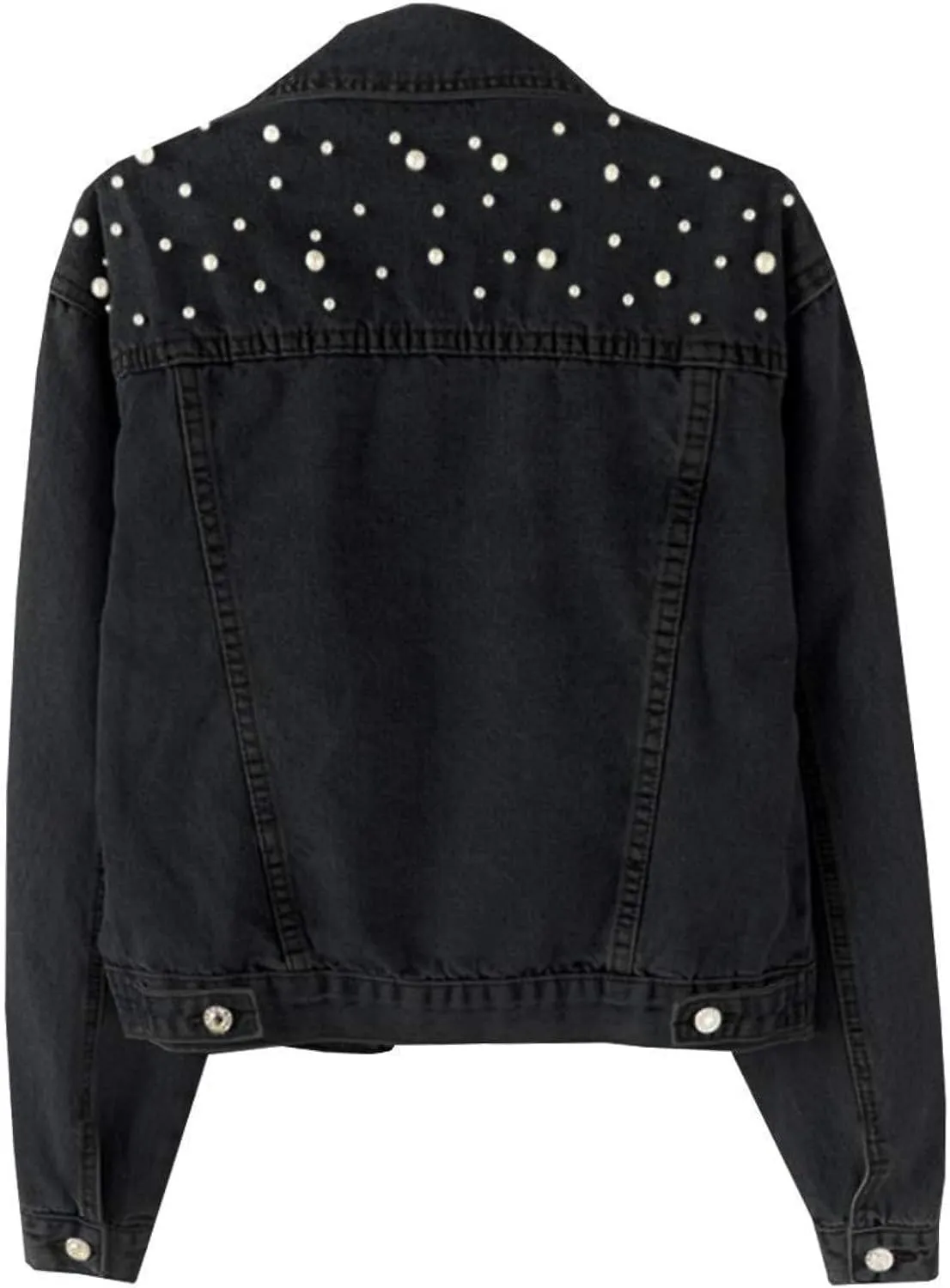 Oversized Denim Jacket Women Embroidered Pearls Short Crop Jean Jacket Button Down Distressed Denim Shacket Pockets