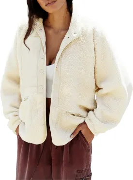 PRETTYGARDEN Women 2024 Fall Winter Fleece Jacket Long Sleeve Casual Button Fuzzy Sherpa Cropped Coats Outerwear with Pockets