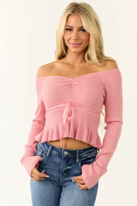 Punch Off the Shoulder Ribbon Detail Crop Top
